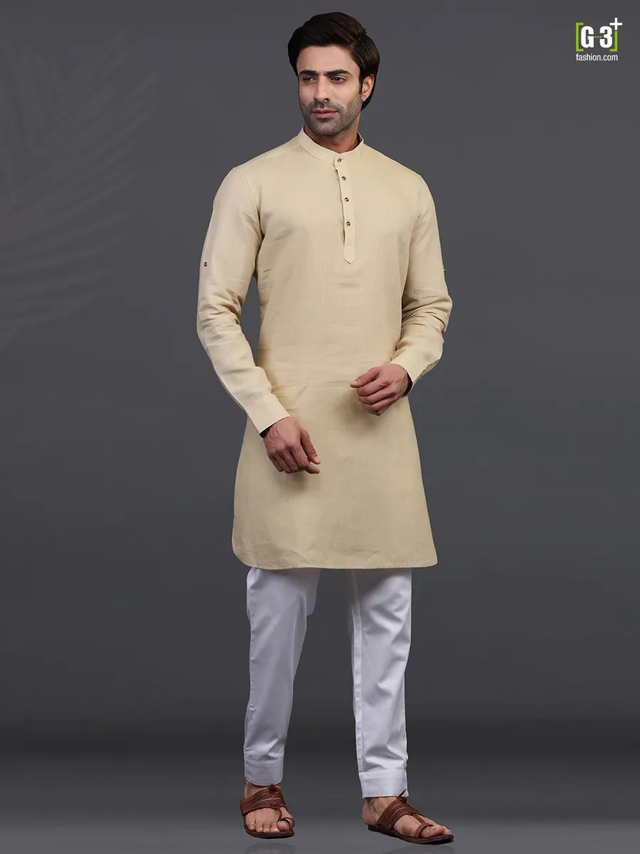 Beige linen full sleeeves  Men Kurta pajama