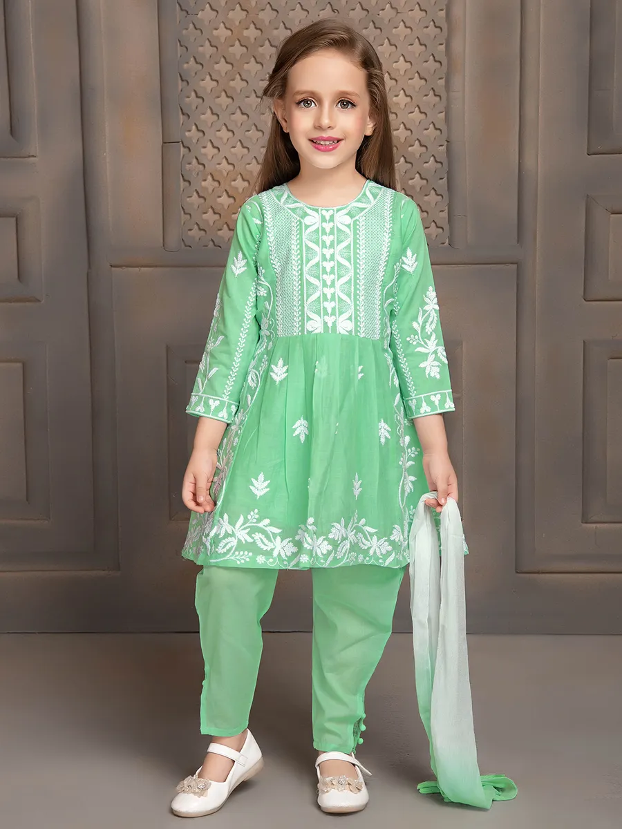 Pista green cotton embroidery salwar suit
