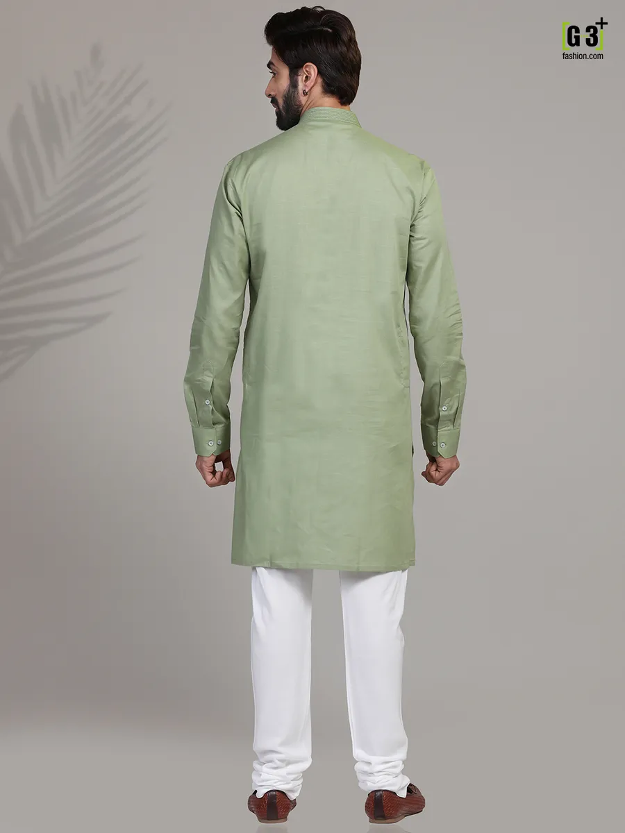 Pista green cotton  Men Kurta pajama