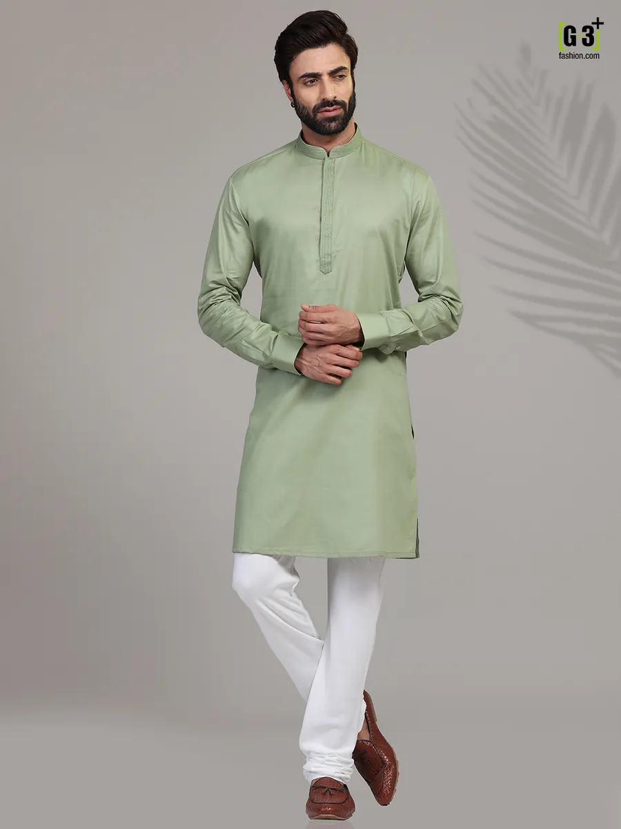 Pista green cotton  Men Kurta pajama