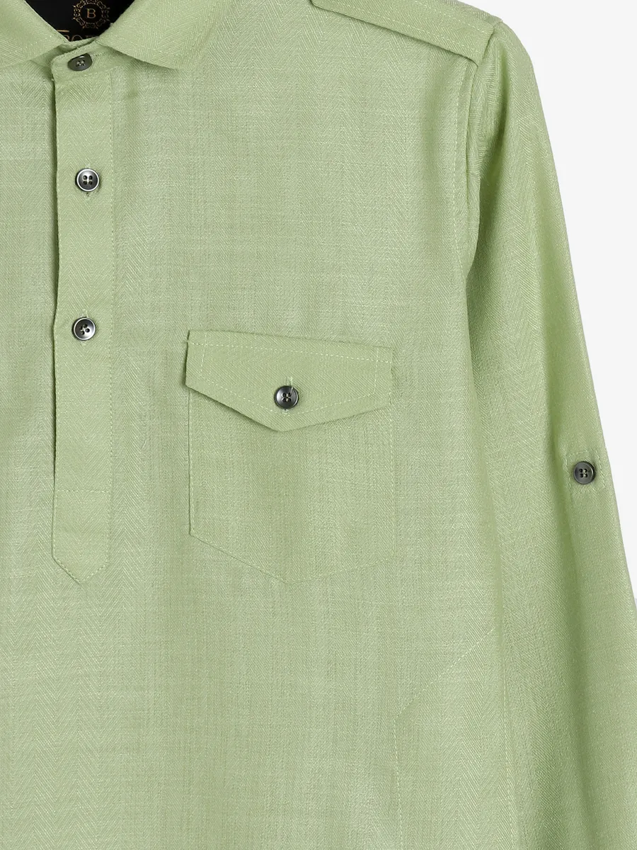 Pista green cotton plain pathani suit