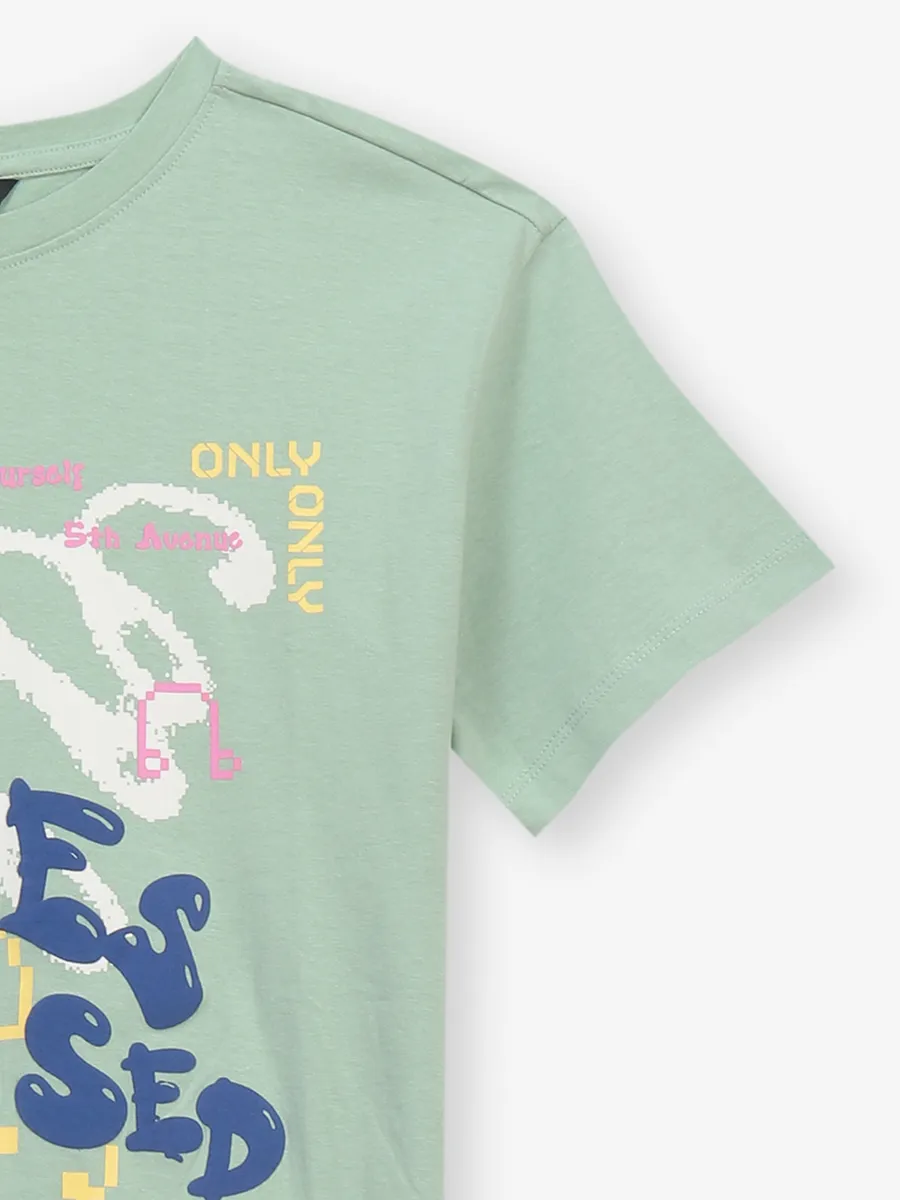 Pista green cotton printed top for women