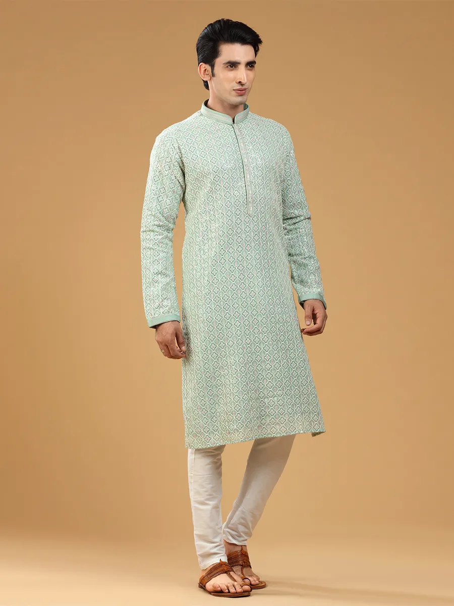 Pista green embroidery georgette kurta suit