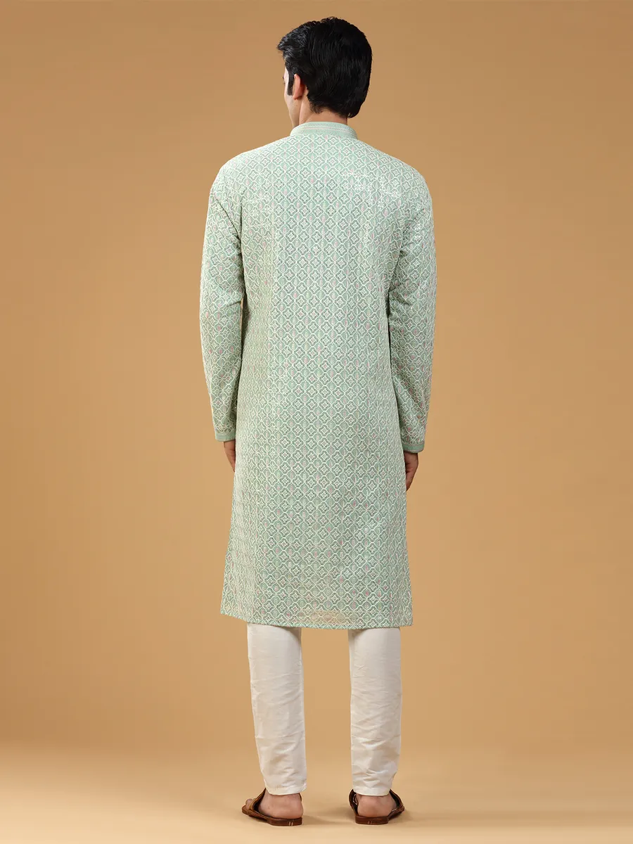 Pista green embroidery georgette kurta suit