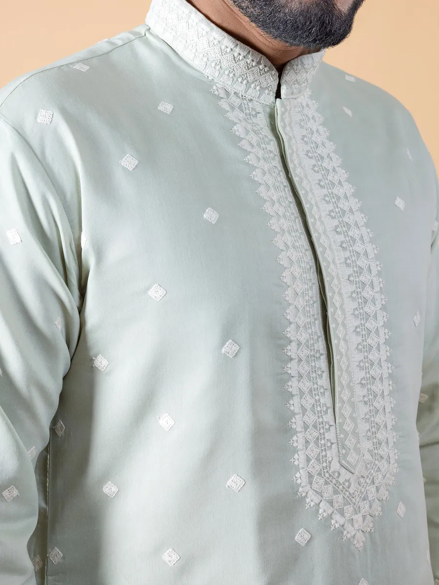 Pista green embroidery kurta suit