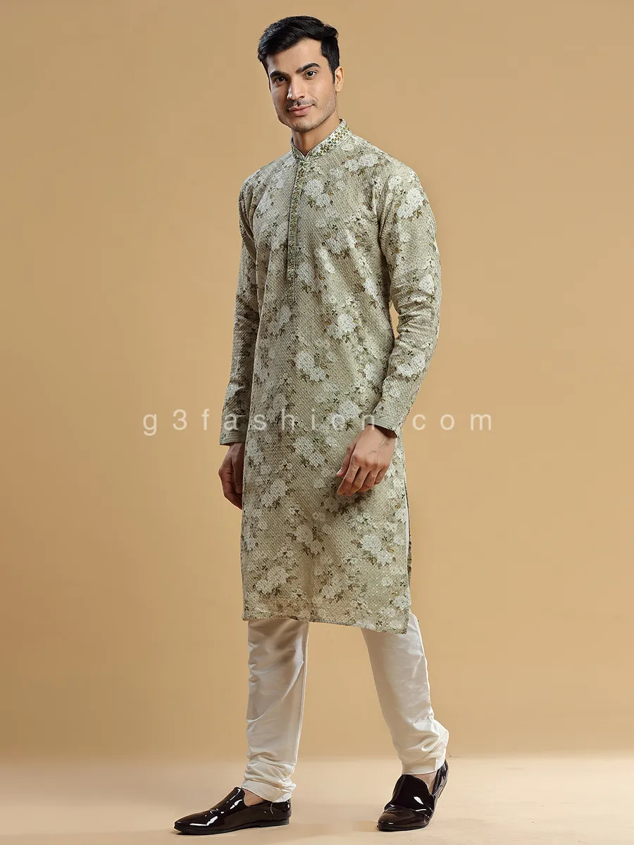 Olive georgette floral printed kurta suit