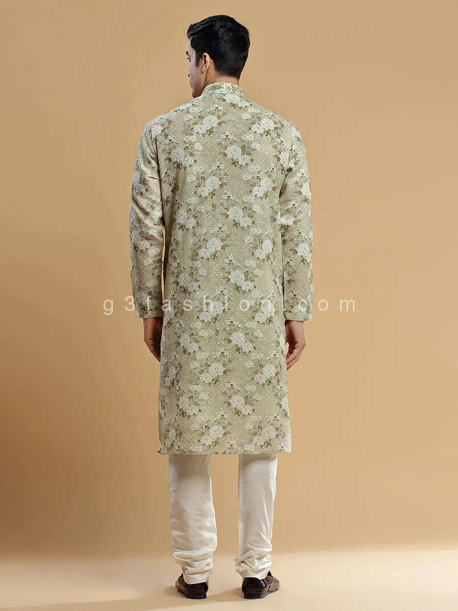 Olive georgette floral printed kurta suit