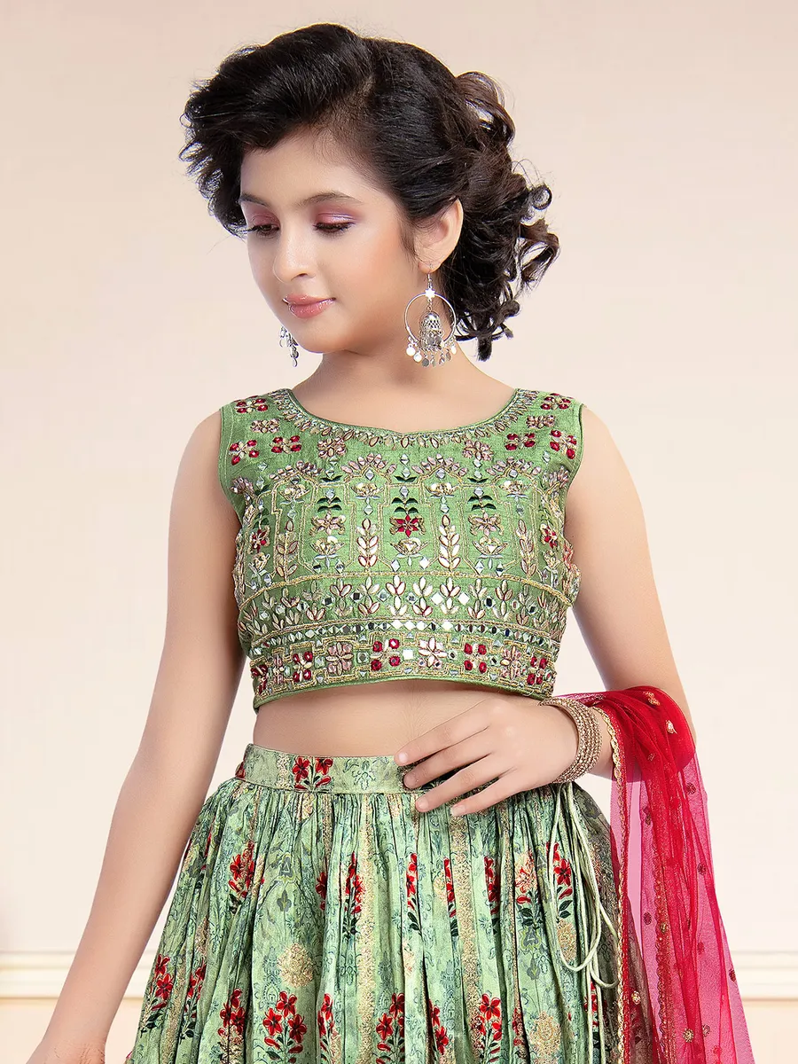 Pista green printed georgette wedding lehenga choli