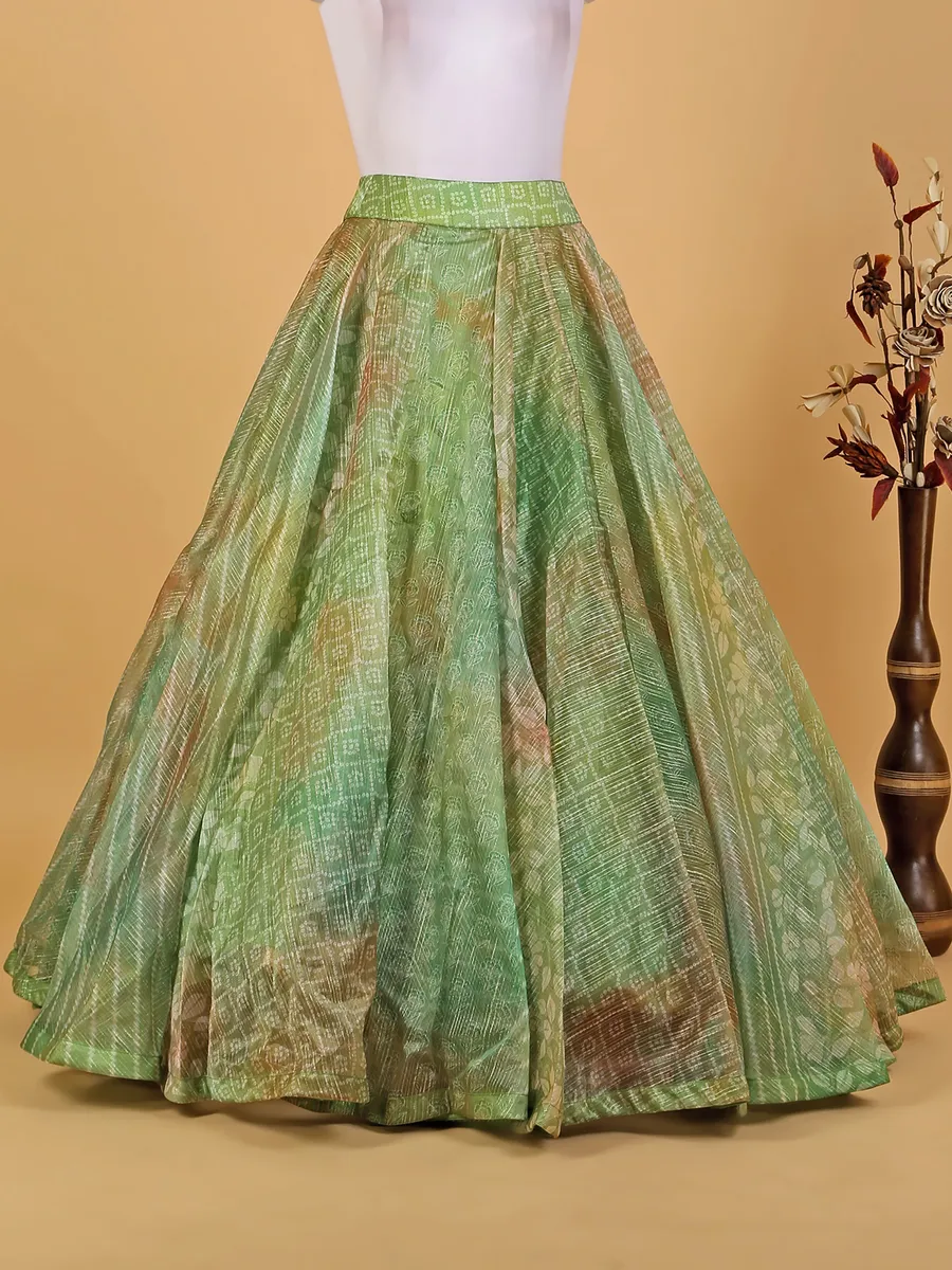 Pista green printed organza lehenga choli