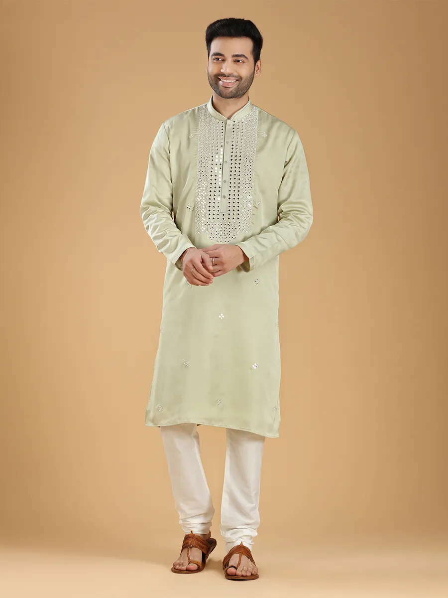 Pista green silk festive kurta suit