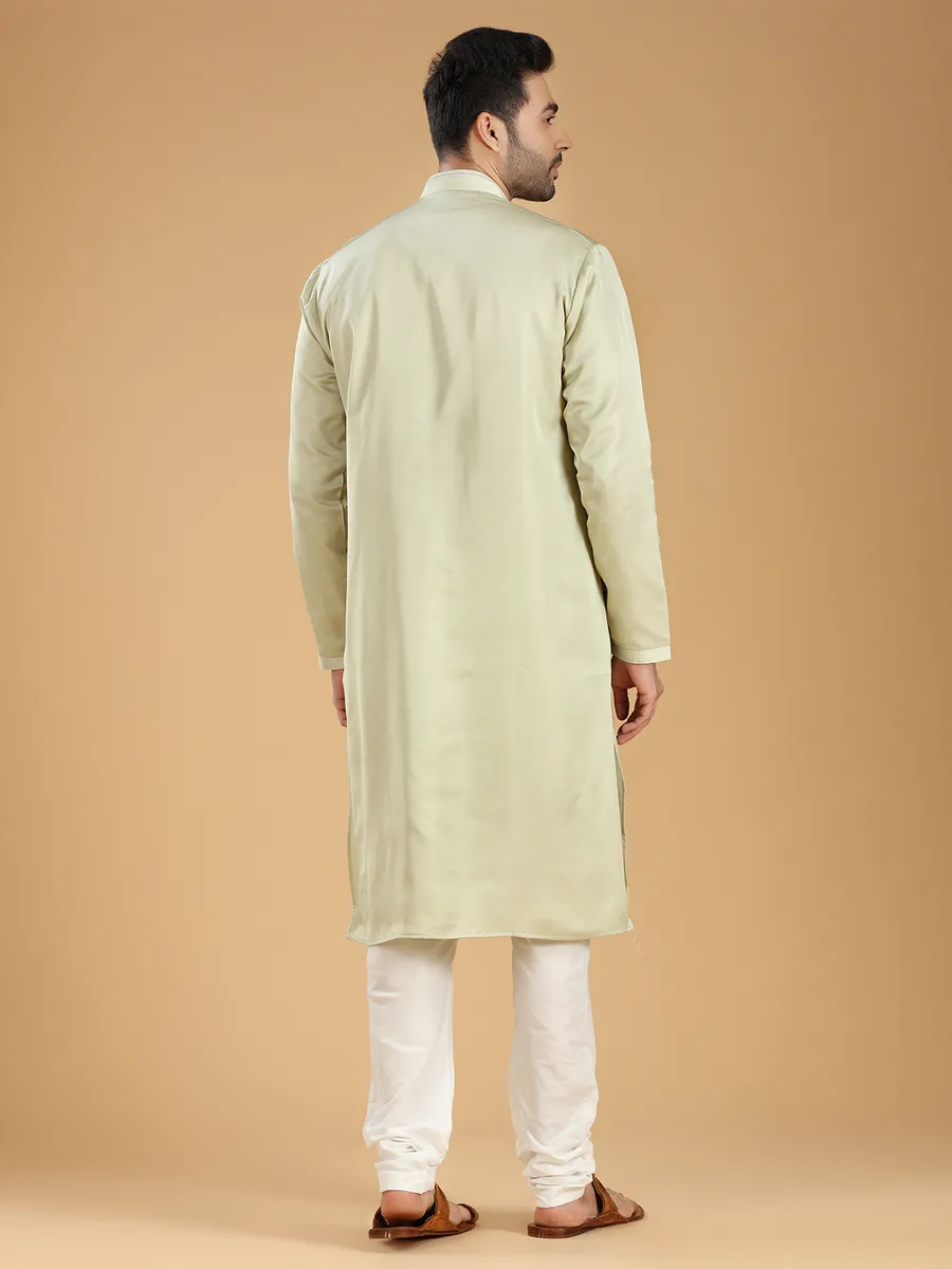 Pista green silk festive  Men Kurta pajama