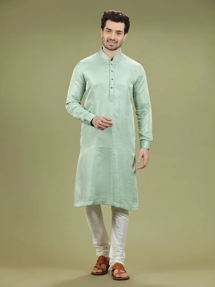 Pista green silk plain kurta suit