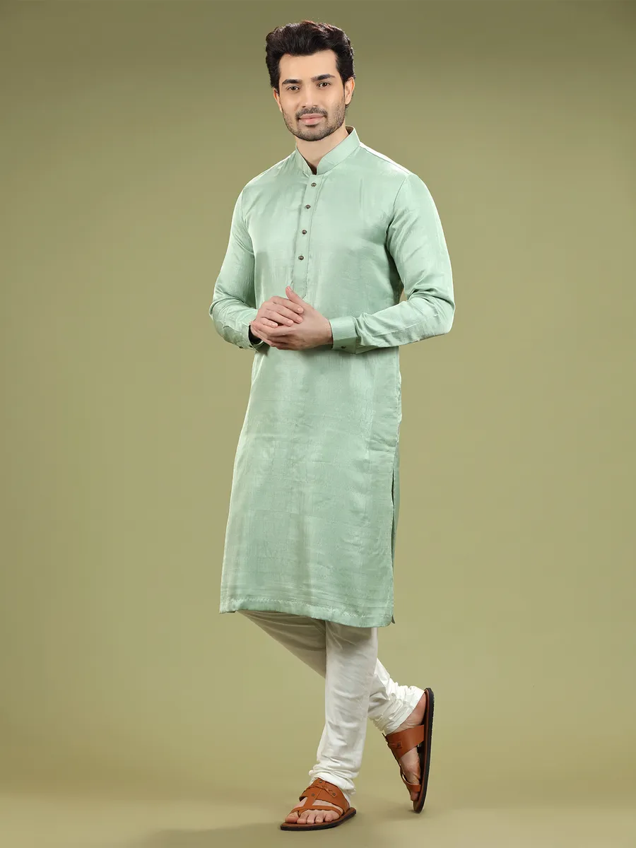 Pista green silk plain kurta suit