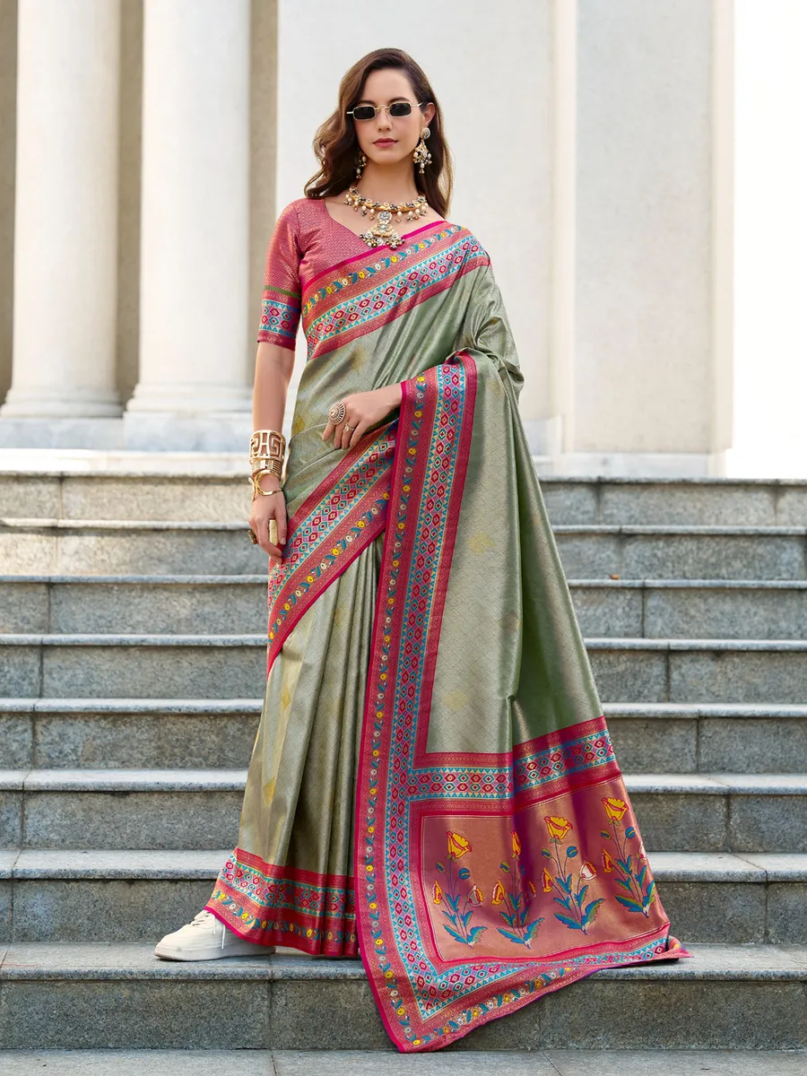 Pista green tissue silk saree for festival