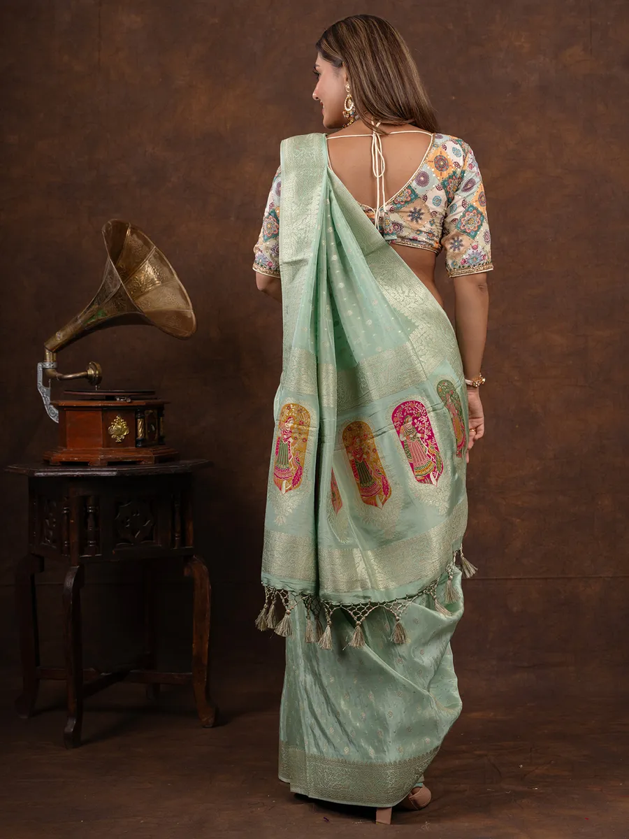Pista green tissue silk saree for wedding