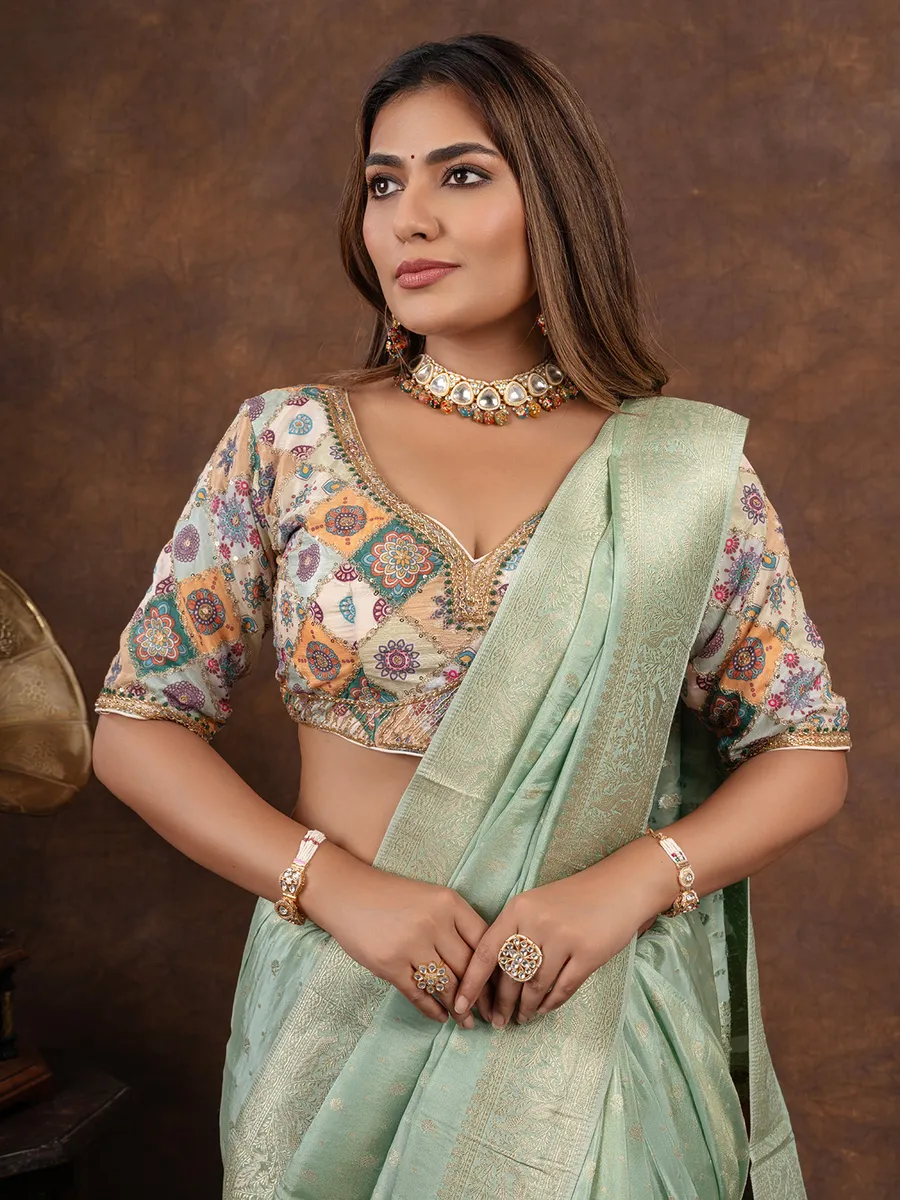 Pista green tissue silk saree for wedding