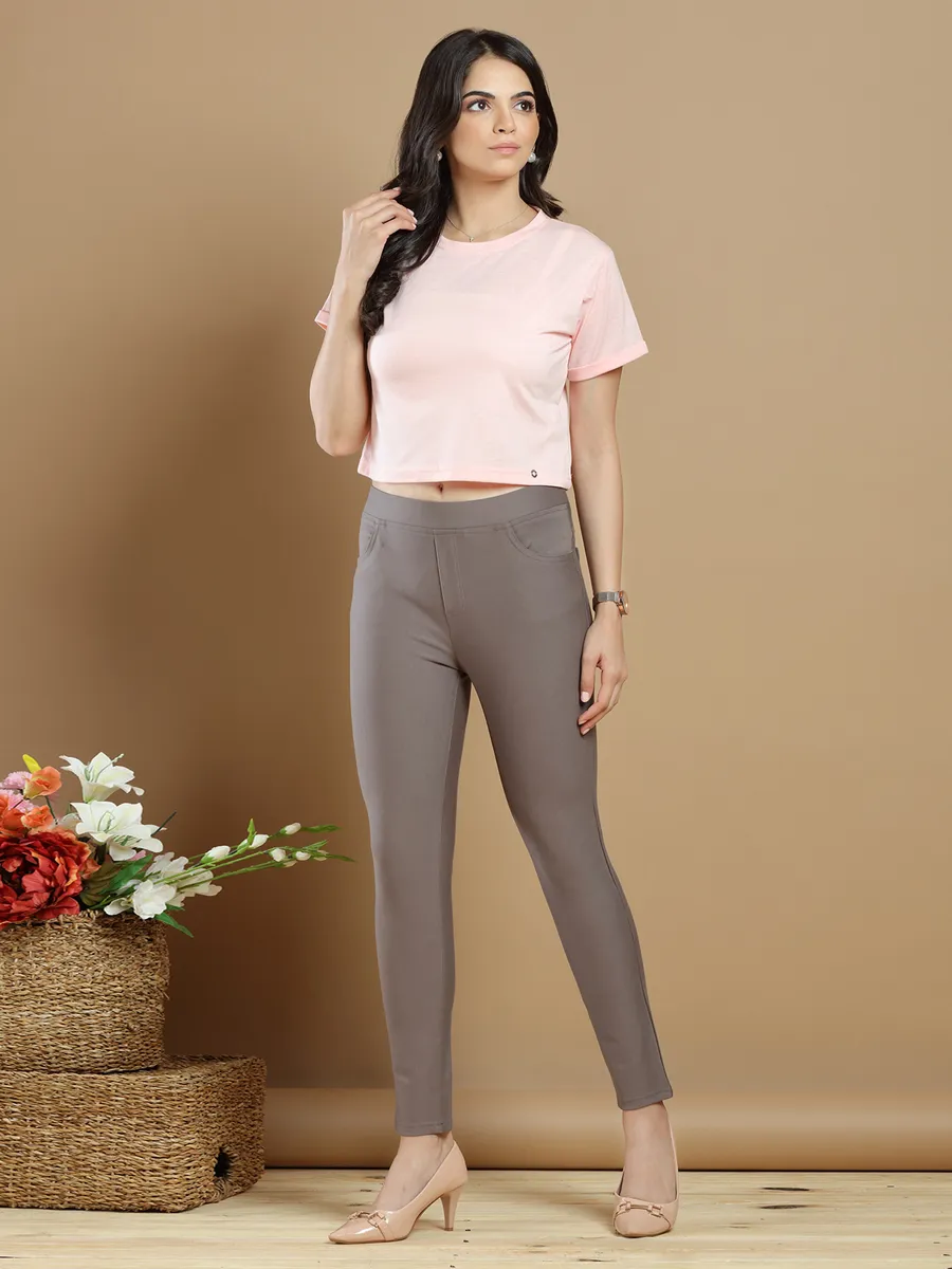 Plain cement grey lycra jeggings for womens