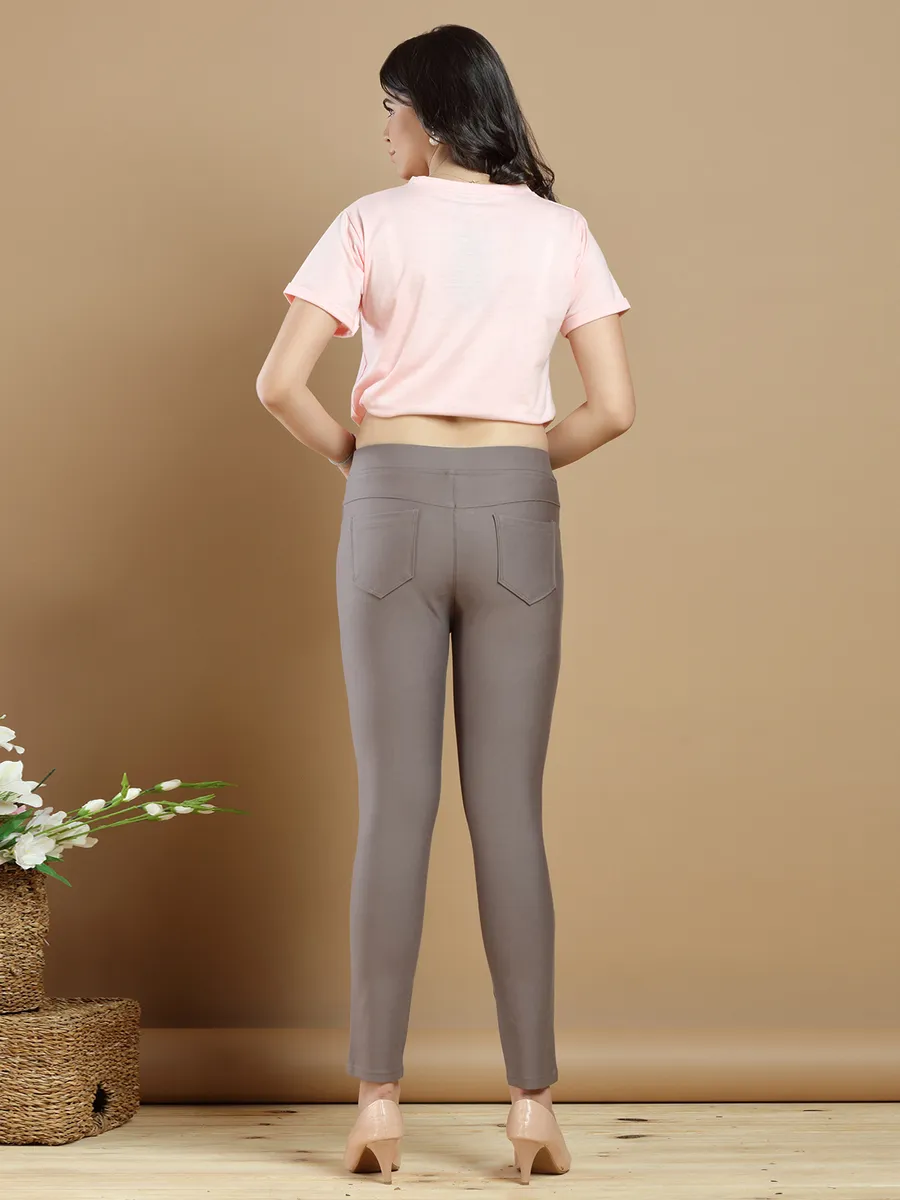 Plain cement grey lycra jeggings for womens