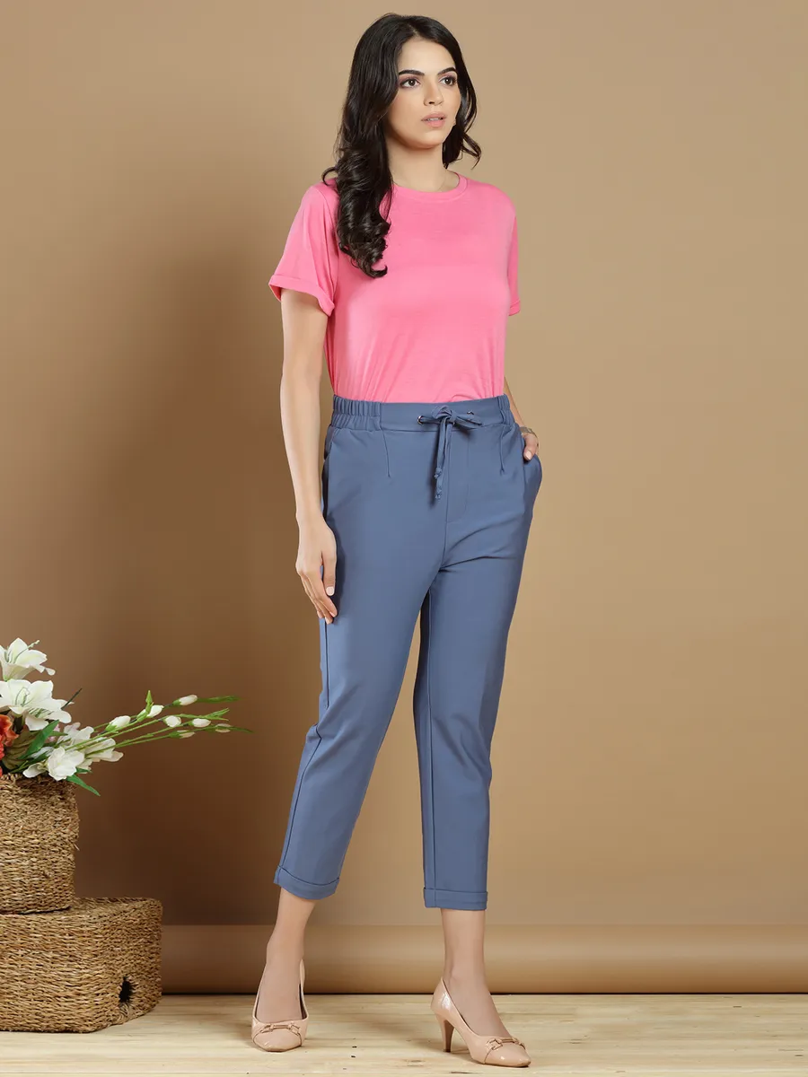 Plain cotton casual wear aqua blue pant