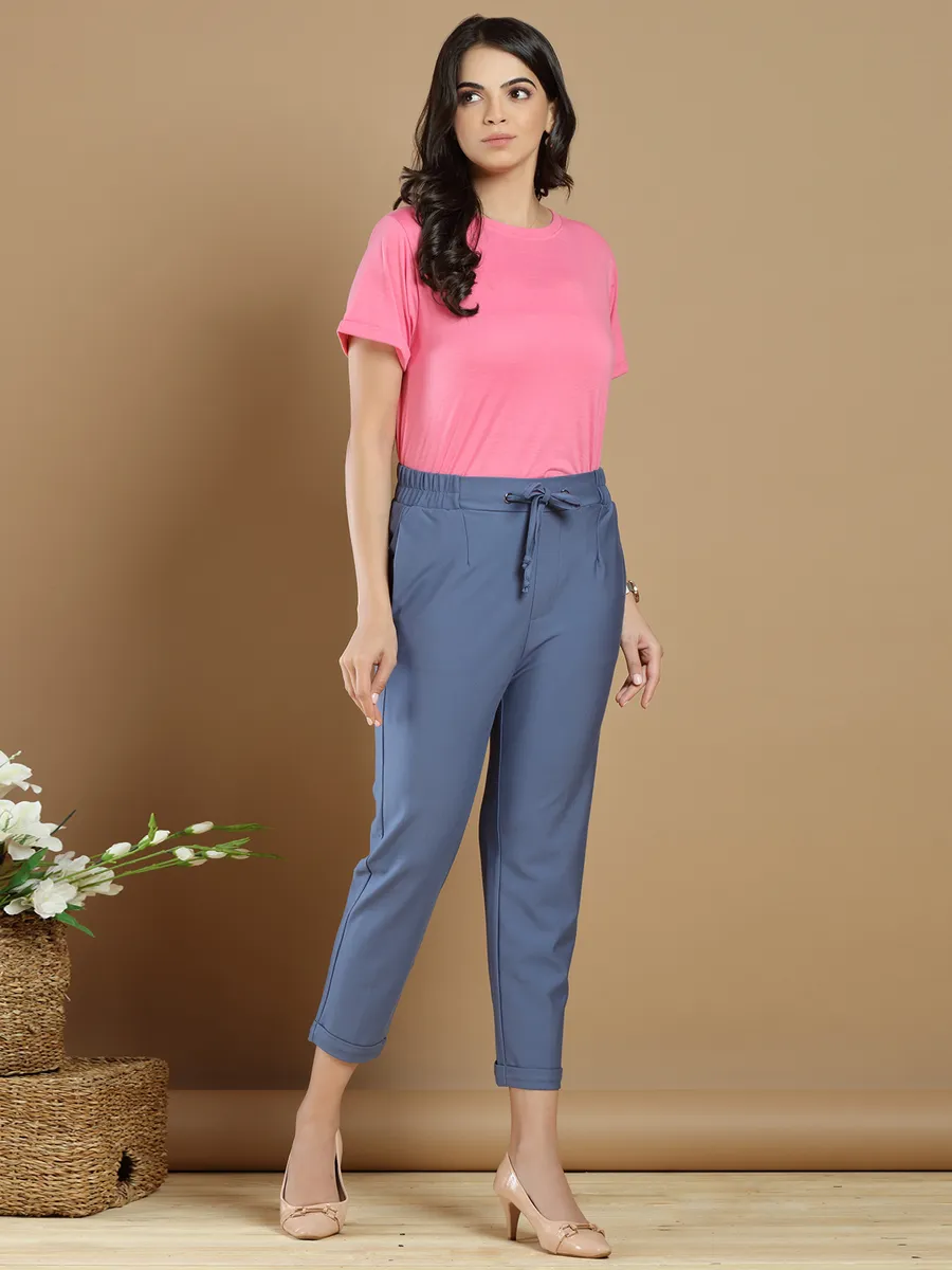 Plain cotton casual wear aqua blue pant