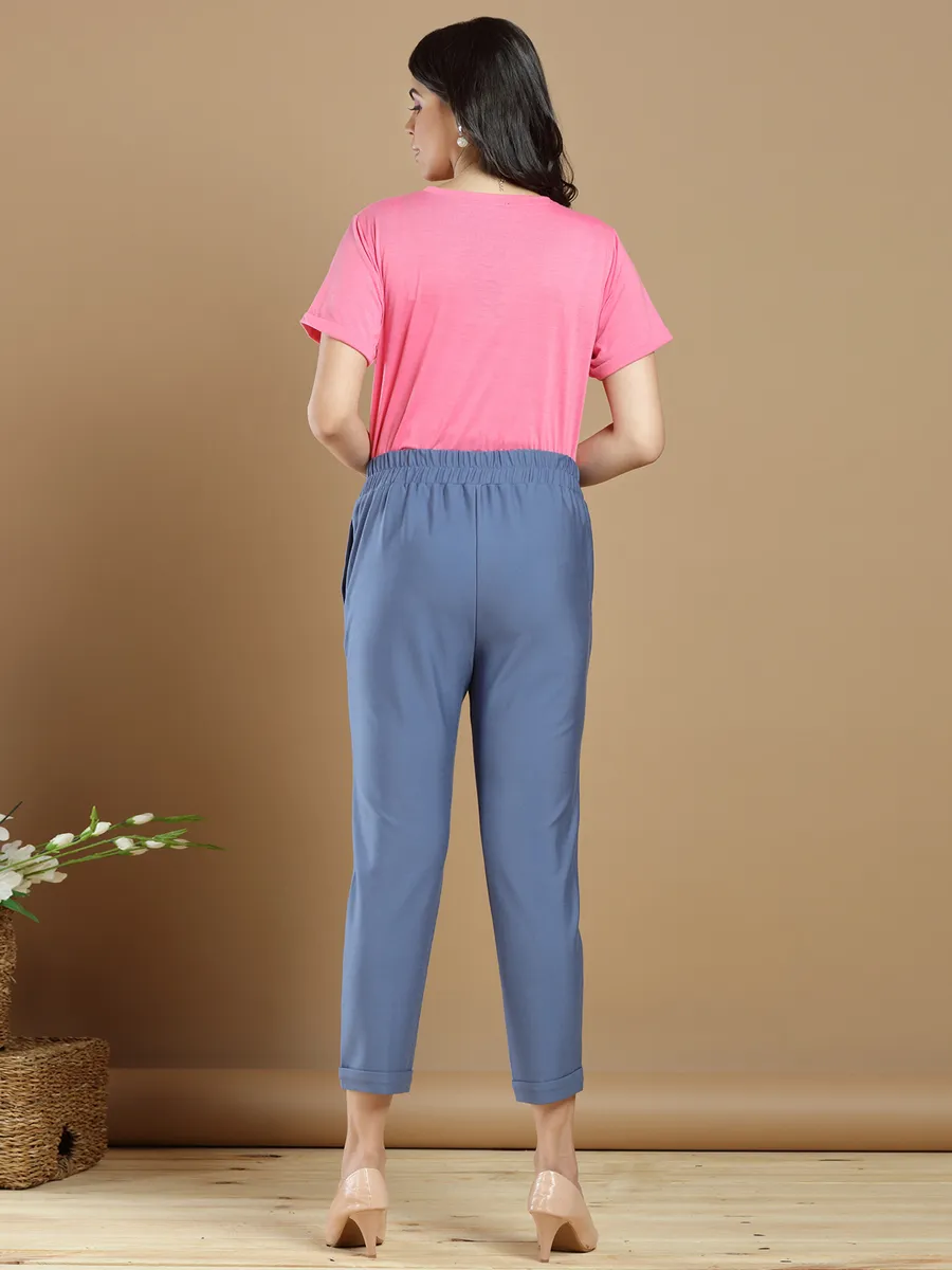 Plain cotton casual wear aqua blue pant