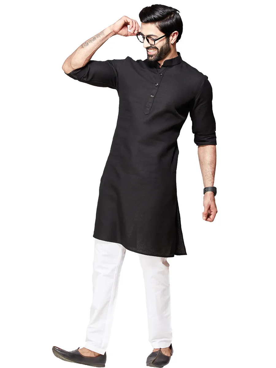 Plain cotton  Men Kurta pajama in black