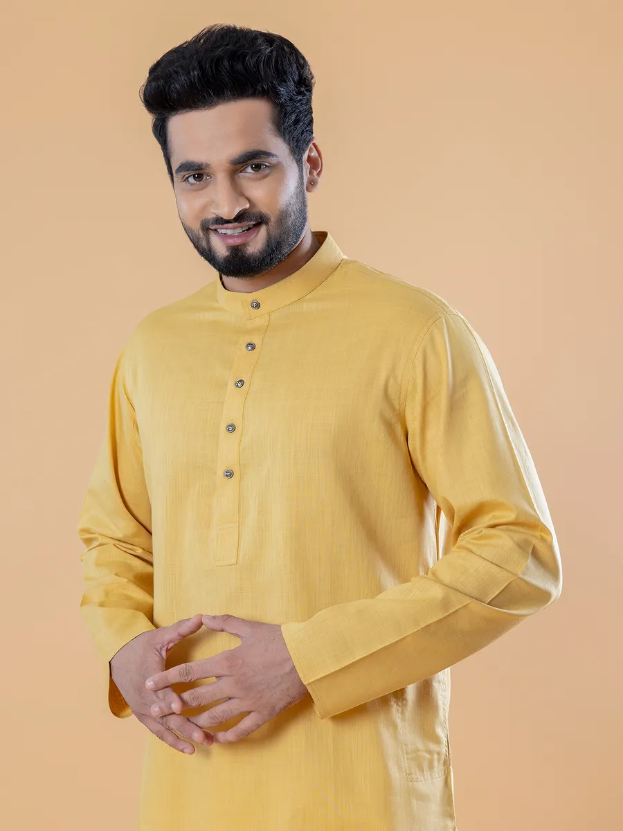 Plain cotton kurta suit in yellow