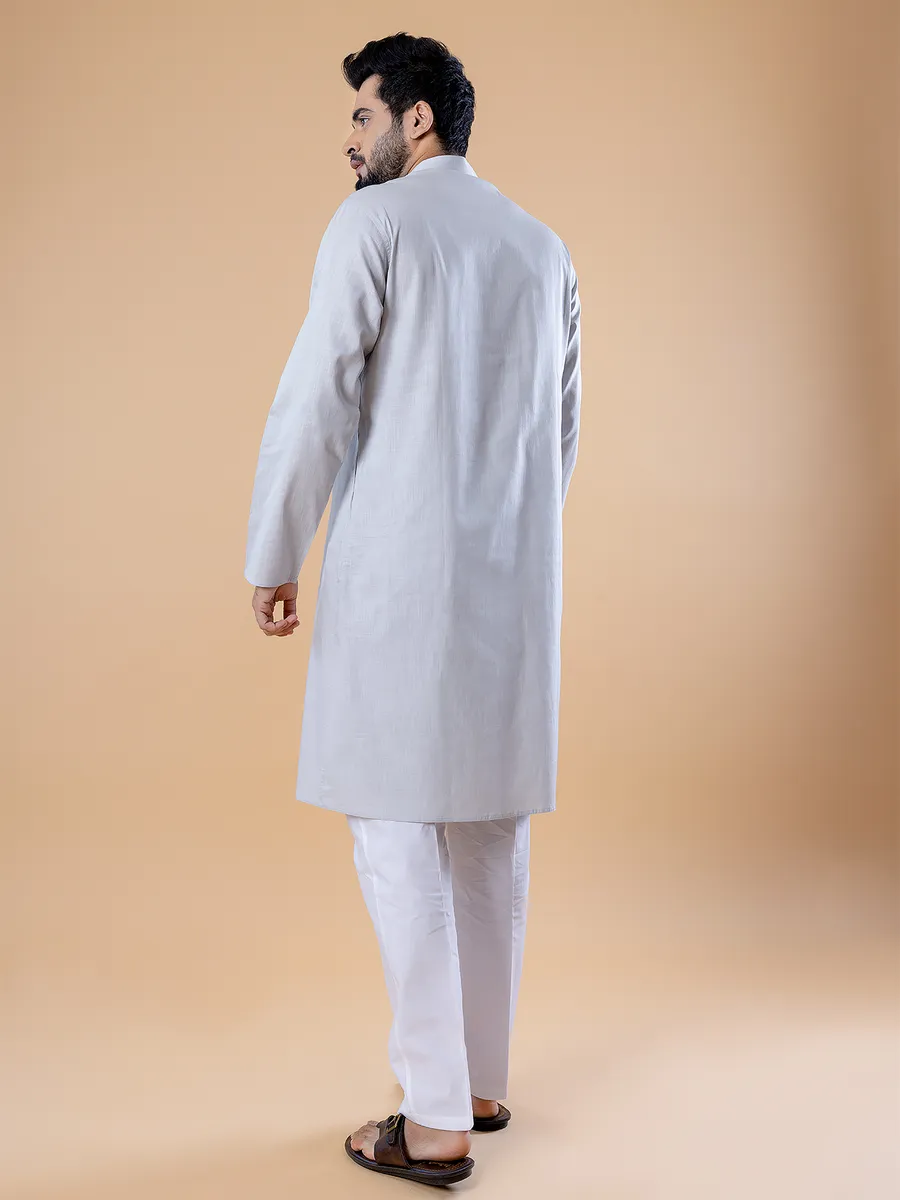 Plain cotton light grey  Men Kurta pajama