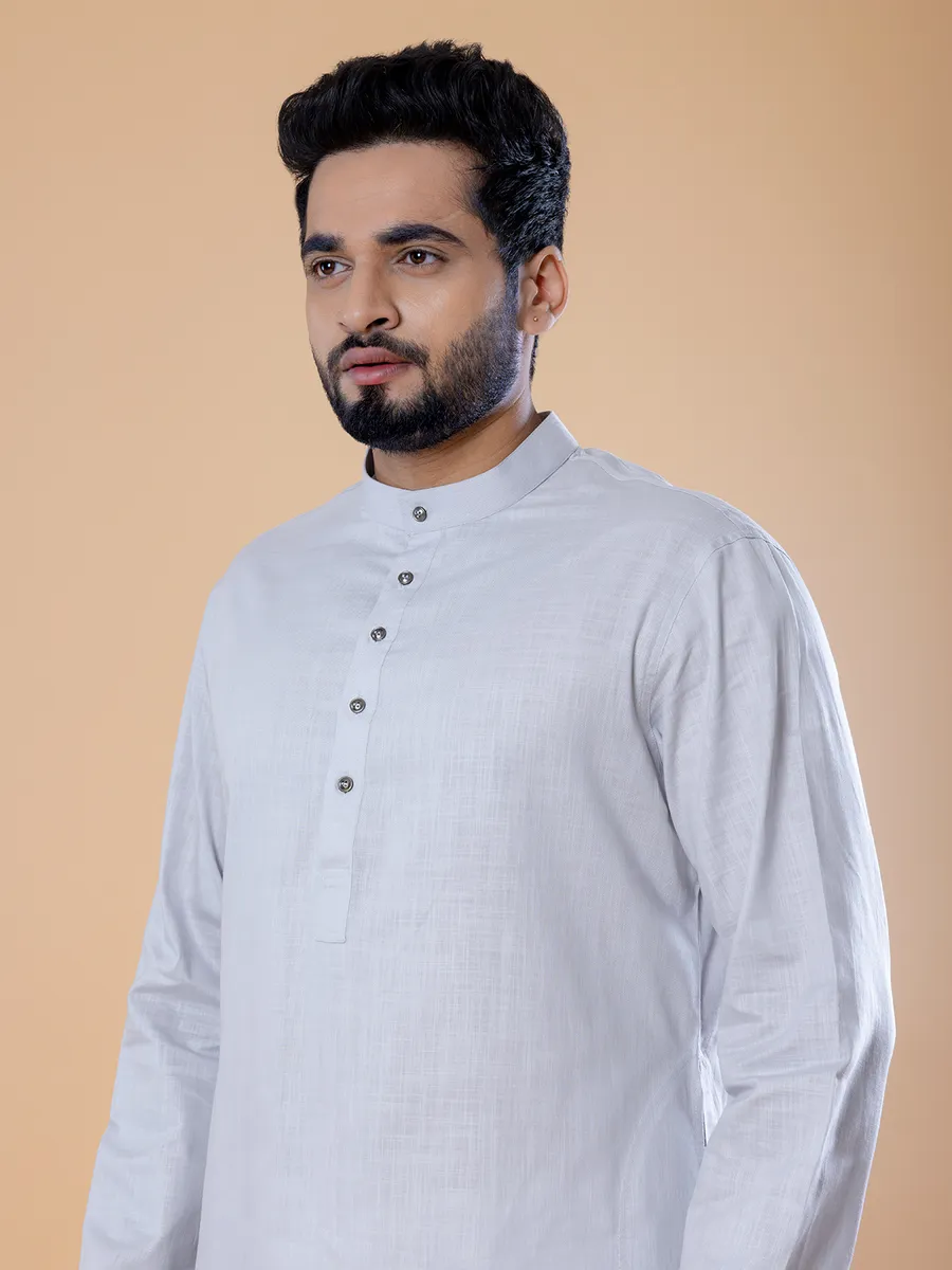 Plain cotton light grey  Men Kurta pajama