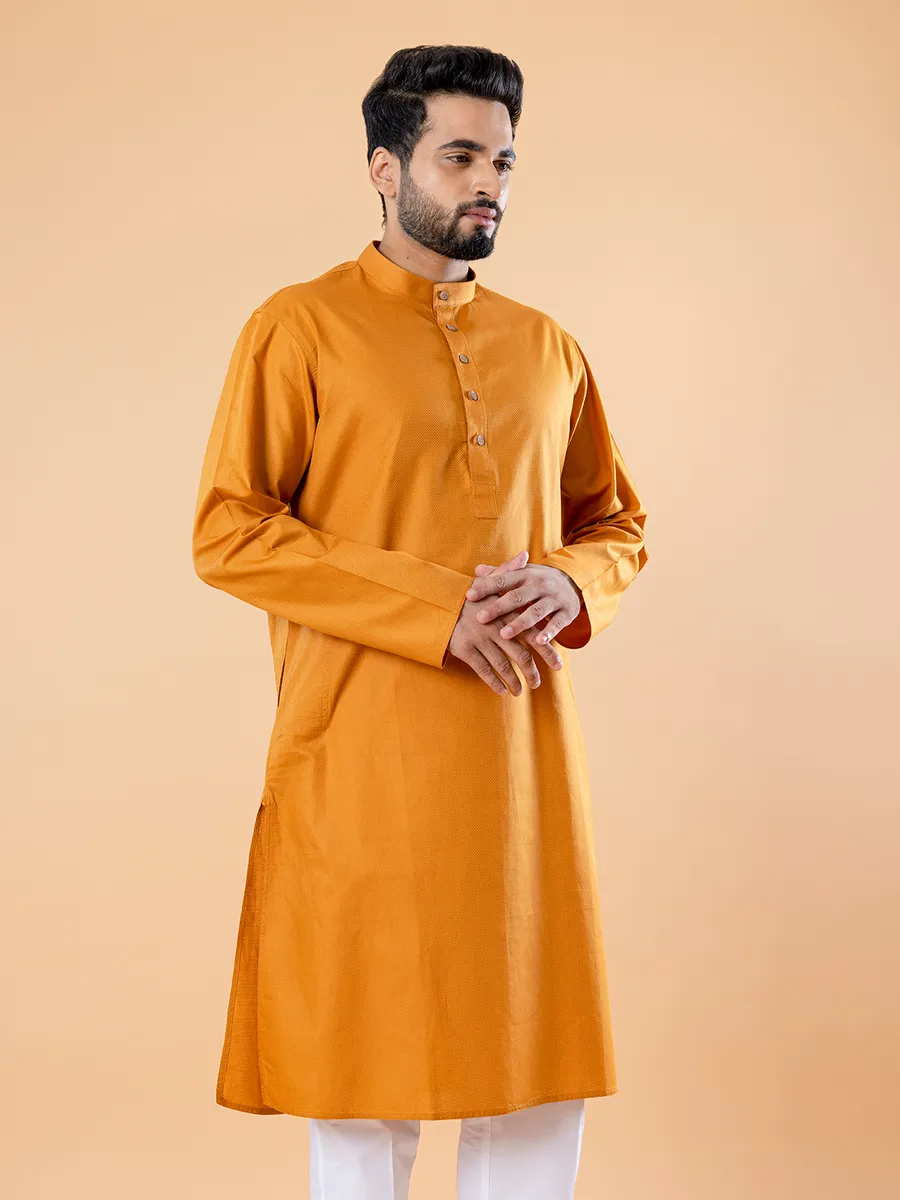 Plain cotton mustard yellow kurta suit