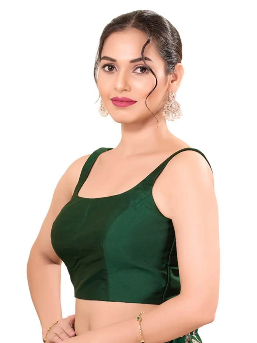 Plain dark green silk ready made blouse