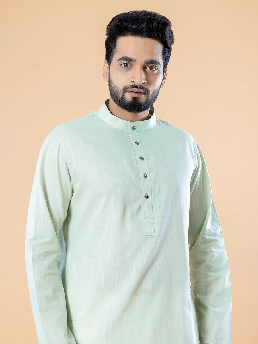 Plain pista green kurta suit in cotton