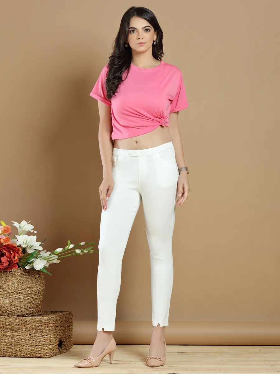 Plain off white jeggings for women in lycra