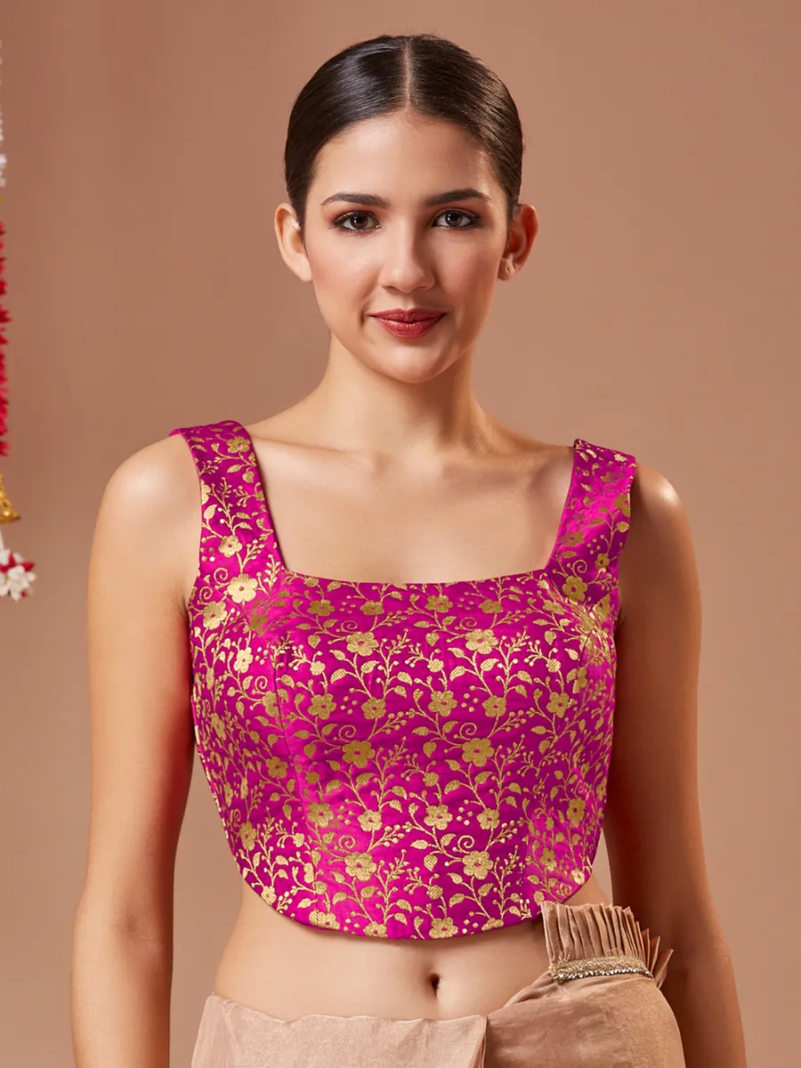 Plain pink silk blouse with square neckline