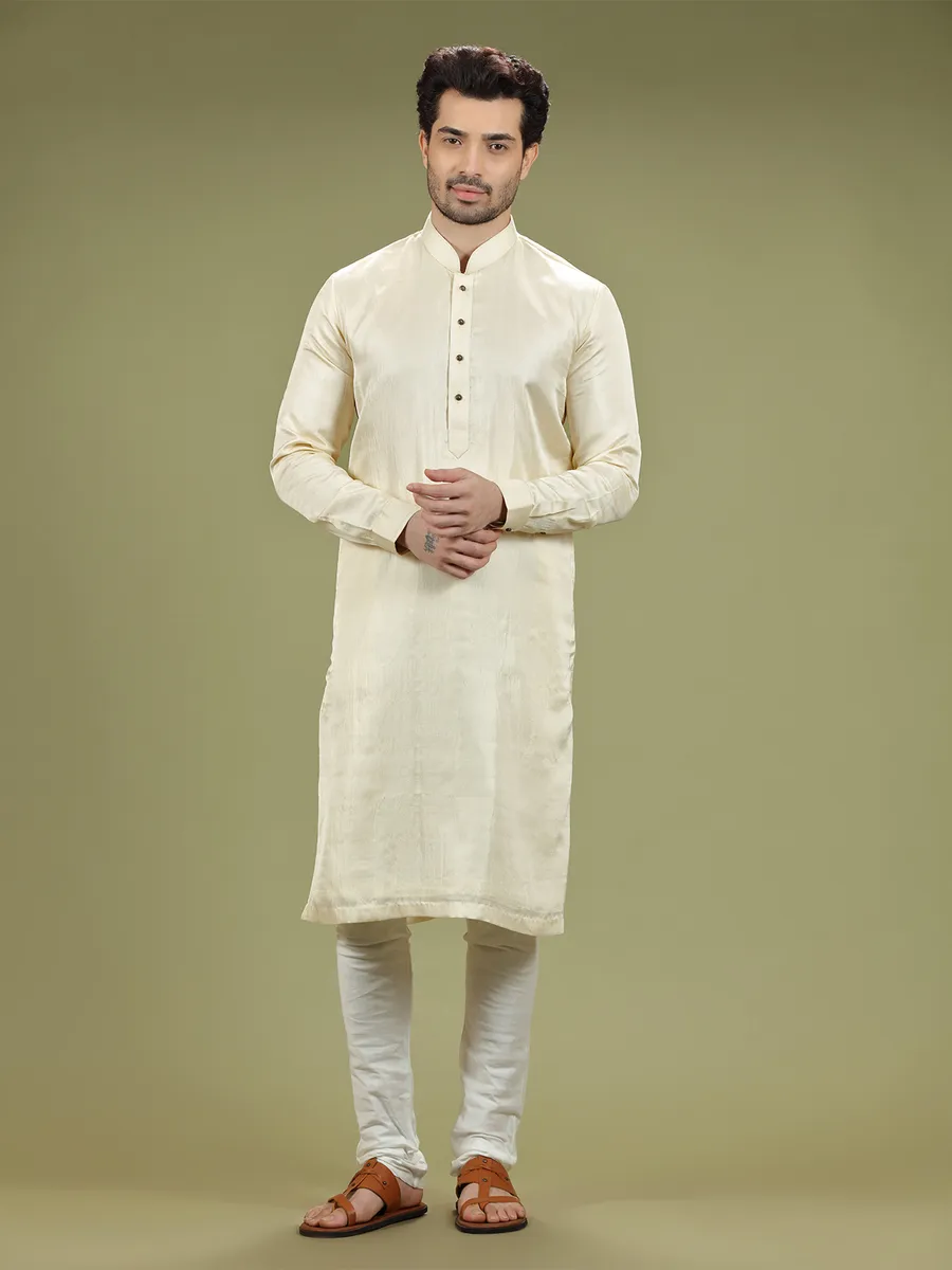 Plain silk cream  Men Kurta pajama