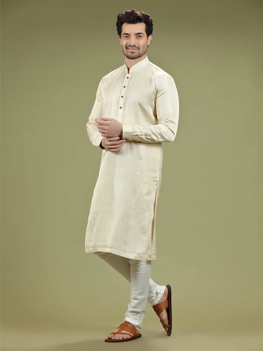 Plain silk cream  Men Kurta pajama