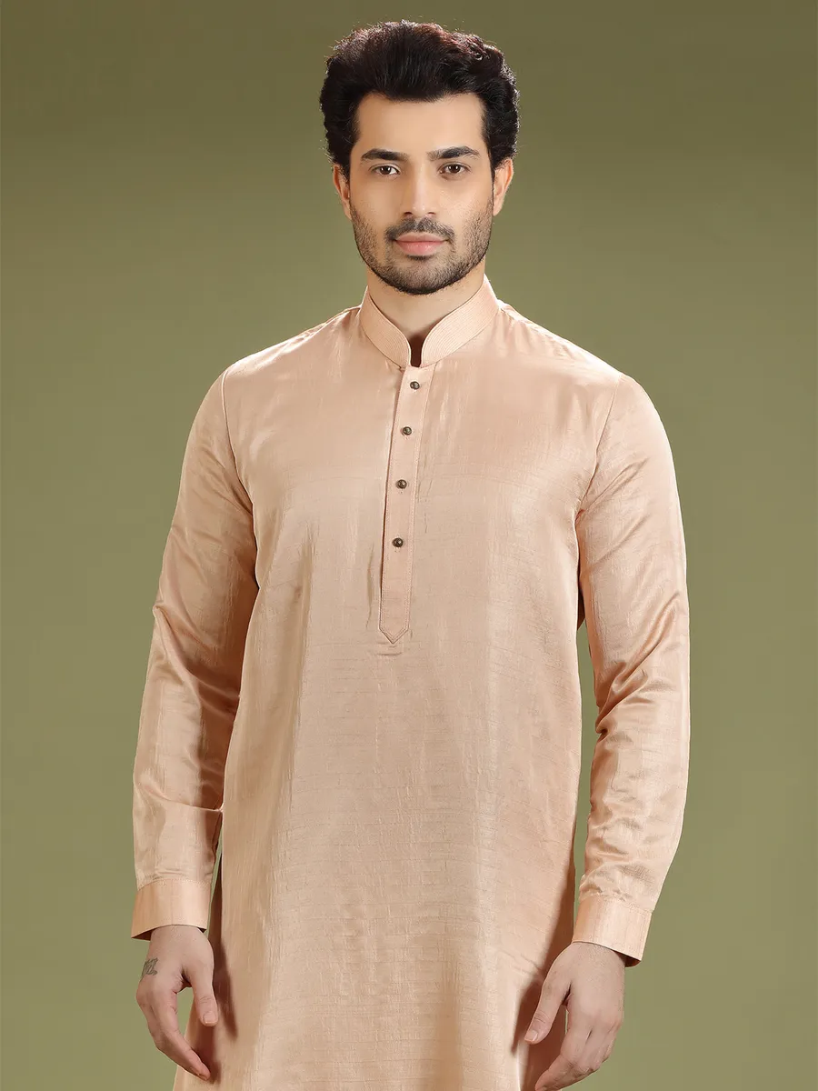 Plain silk peach kurta suit