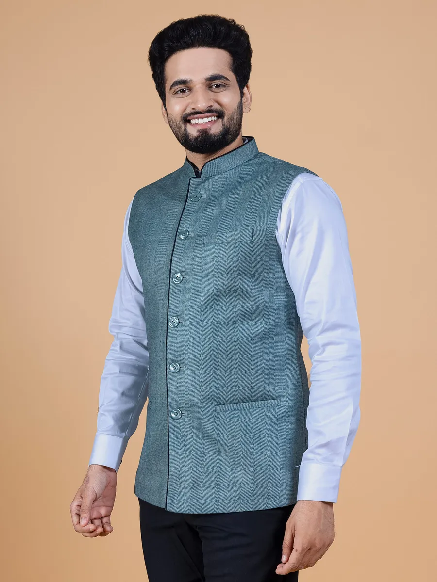 Plain stone blue jute silk waistcoat