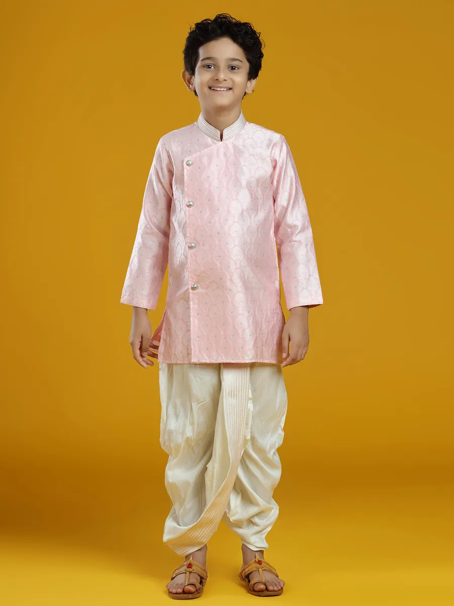 Powder pink silk kurta suit for boys