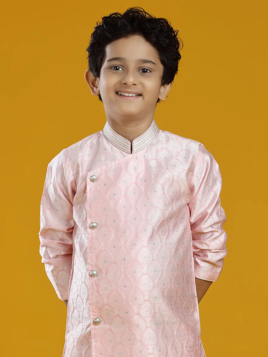 Powder pink silk kurta suit for boys