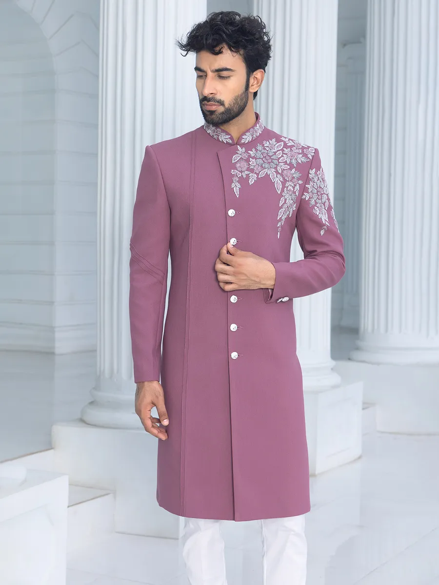 Powder pink terry rayon Indowestern for man