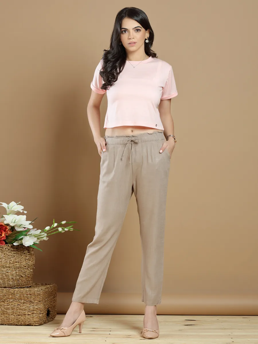 Pretty linen pant for causal wear in fawn beige