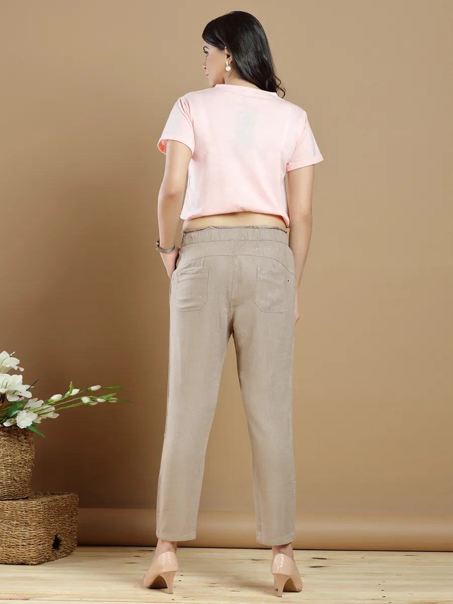 Pretty linen pant for causal wear in fawn beige