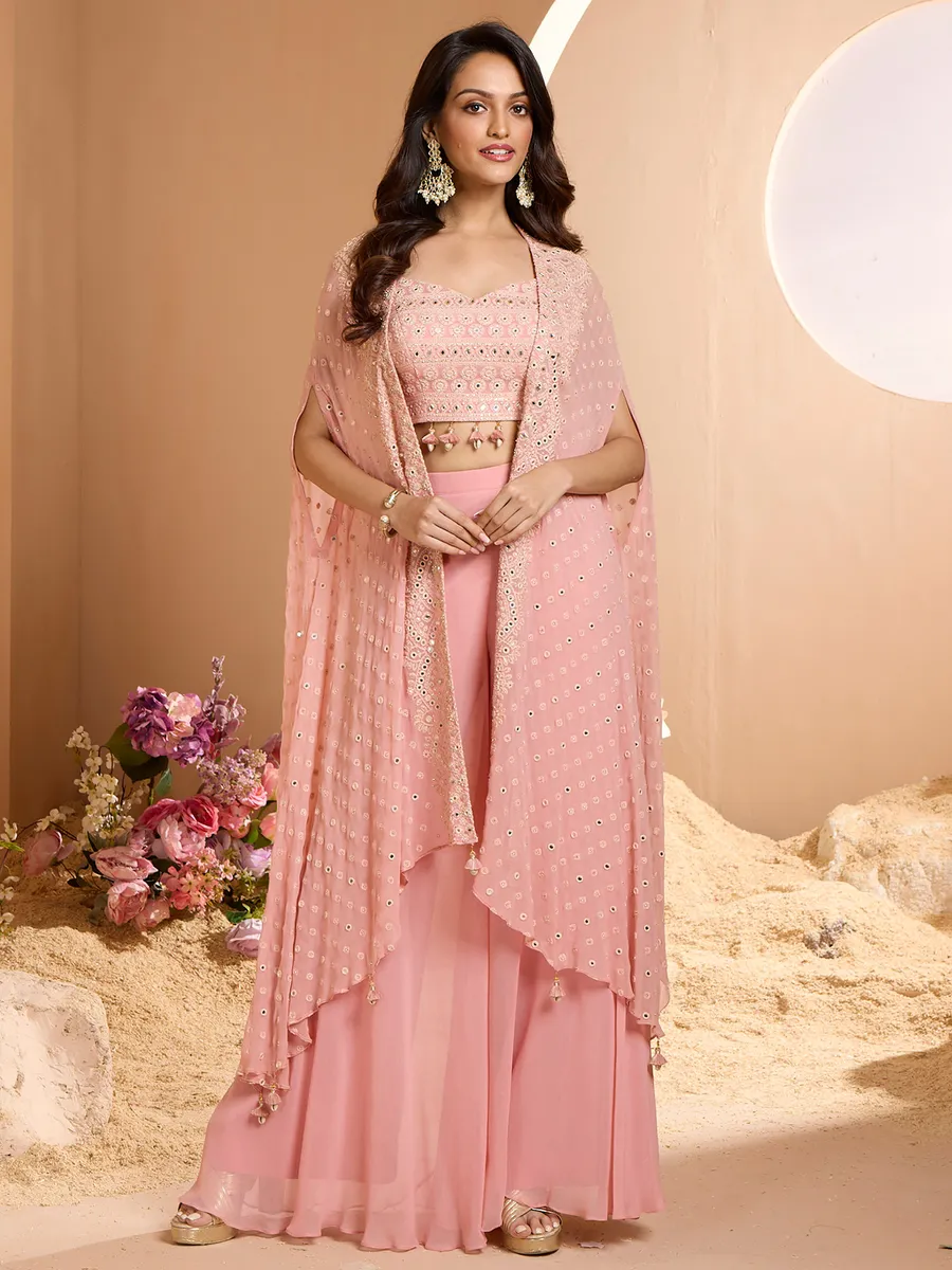Pretty pastel pink designer palazzo suit for women
