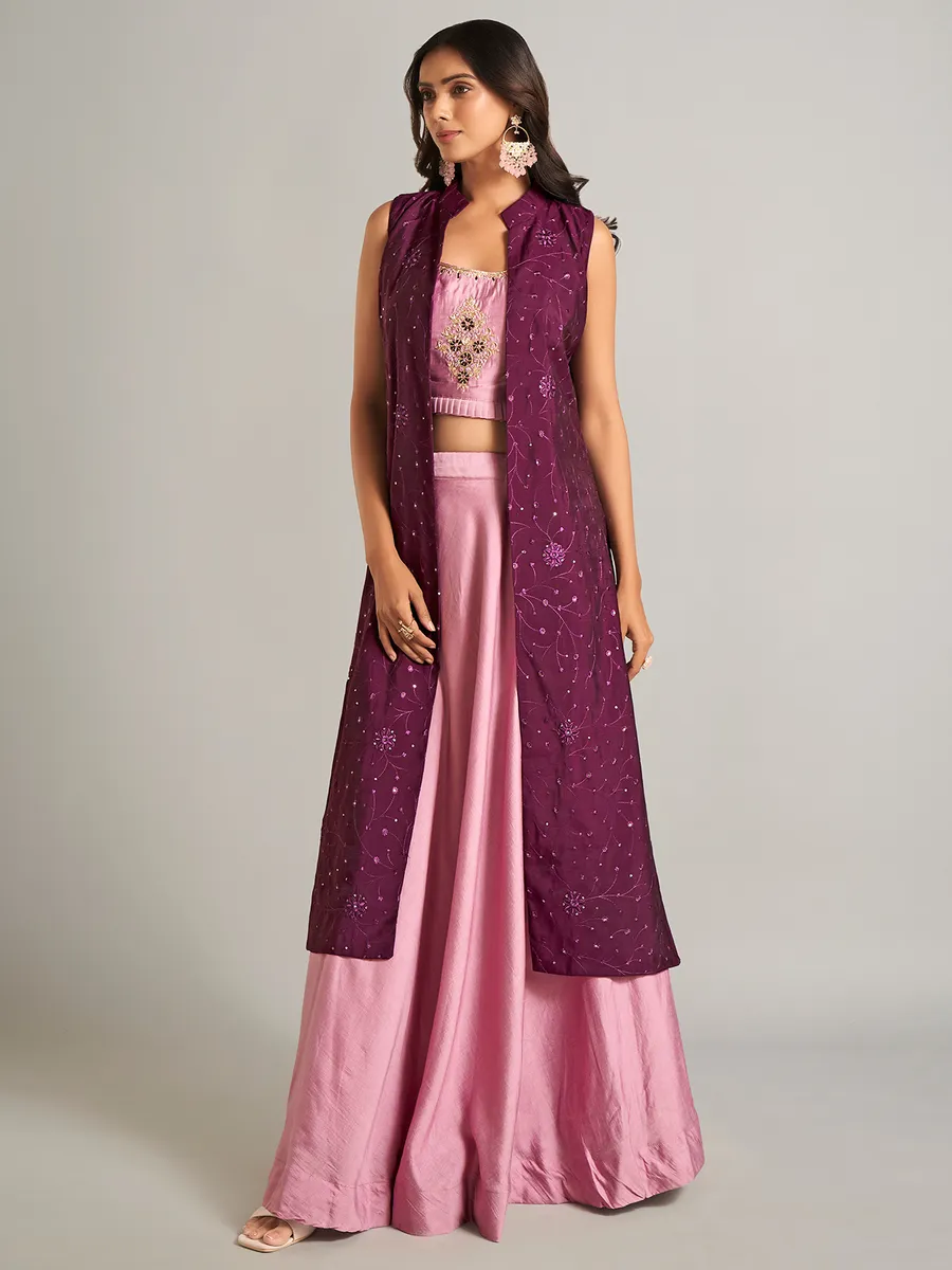 Pretty pink silk jacket style lehenga choli
