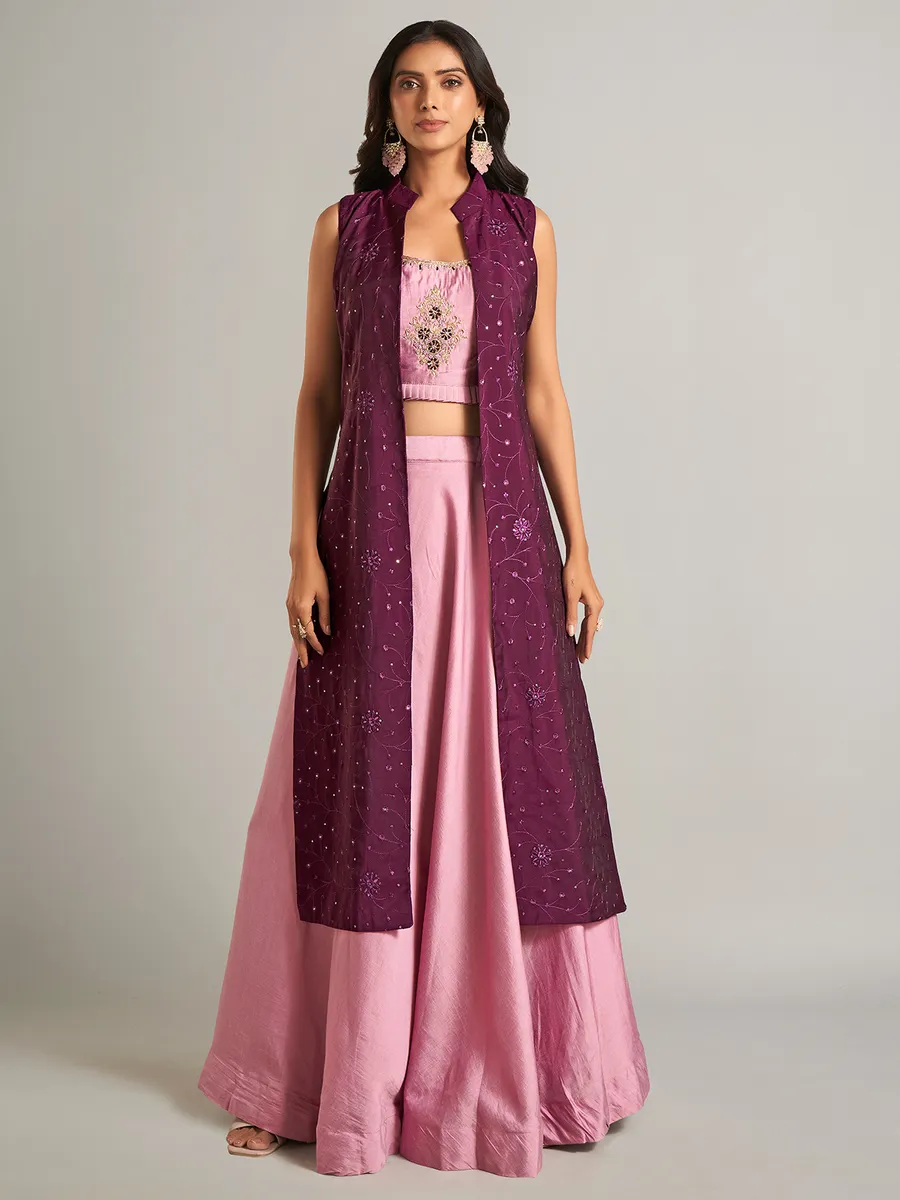 Pretty pink silk jacket style lehenga choli