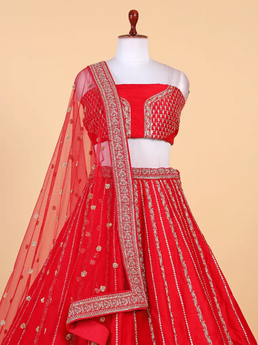 Pretty red raw silk bridal lehenga choli