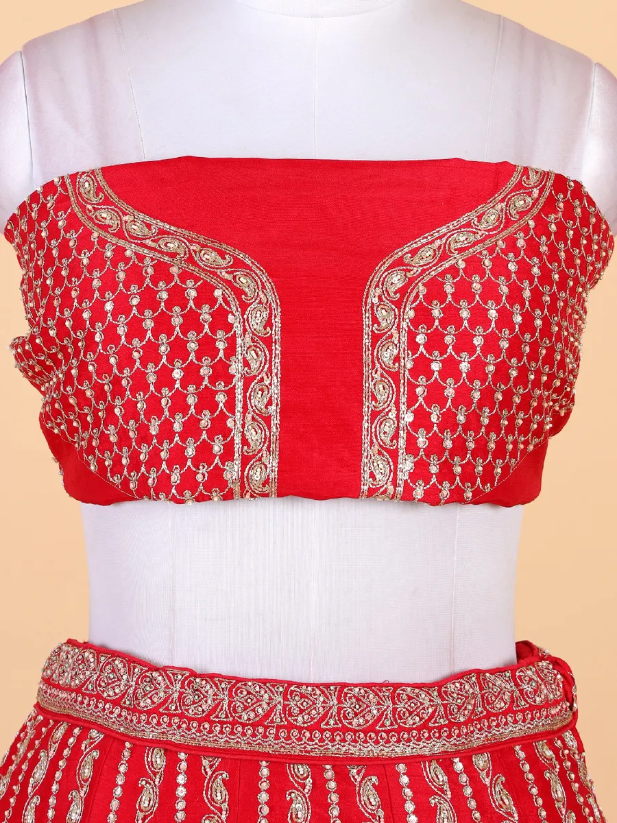 Pretty red raw silk bridal lehenga choli