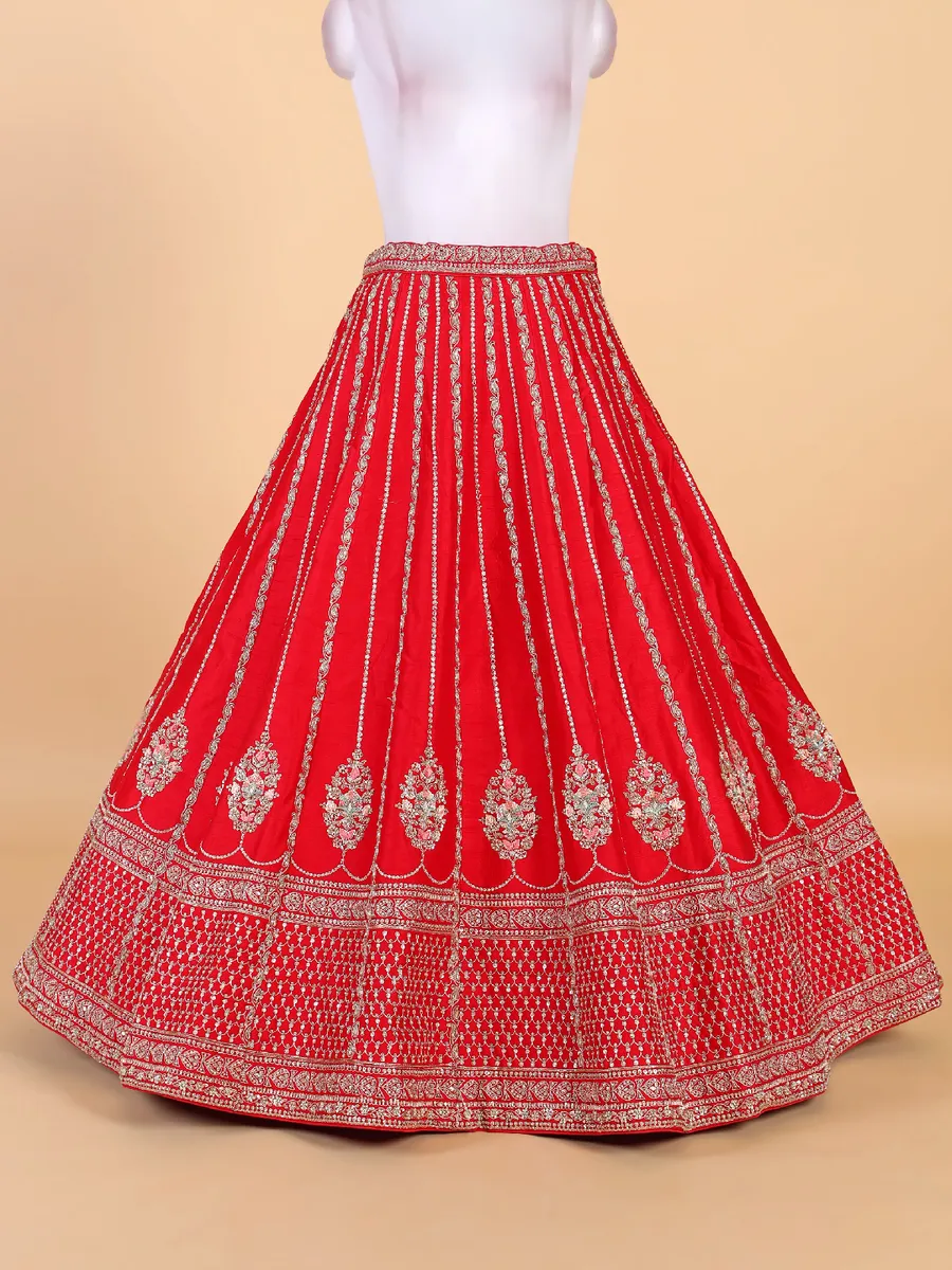 Pretty red raw silk bridal lehenga choli