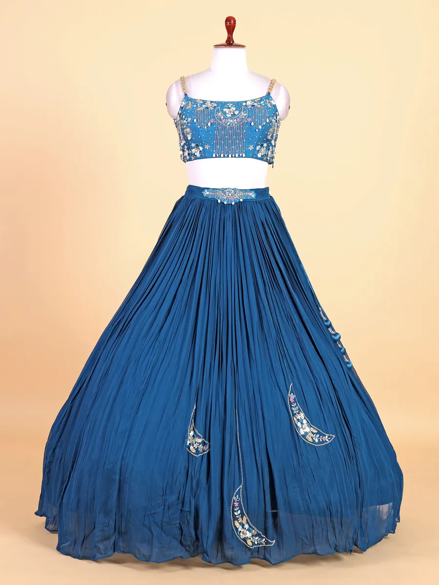 Pretty teal blue georgette lahenga choli